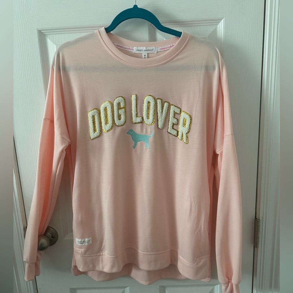 Simply southern “dog lover” crew with pockets! NWT! Size med.